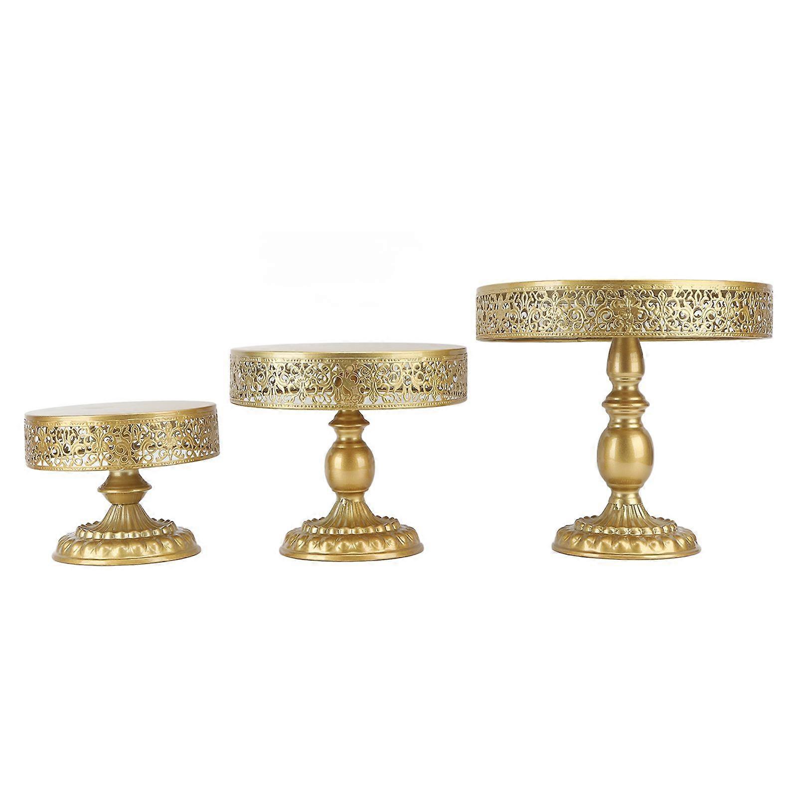 3 PCS Cake Stand Set Golden Beautiful Delicate Iron Metal Dessert Display for Home Party