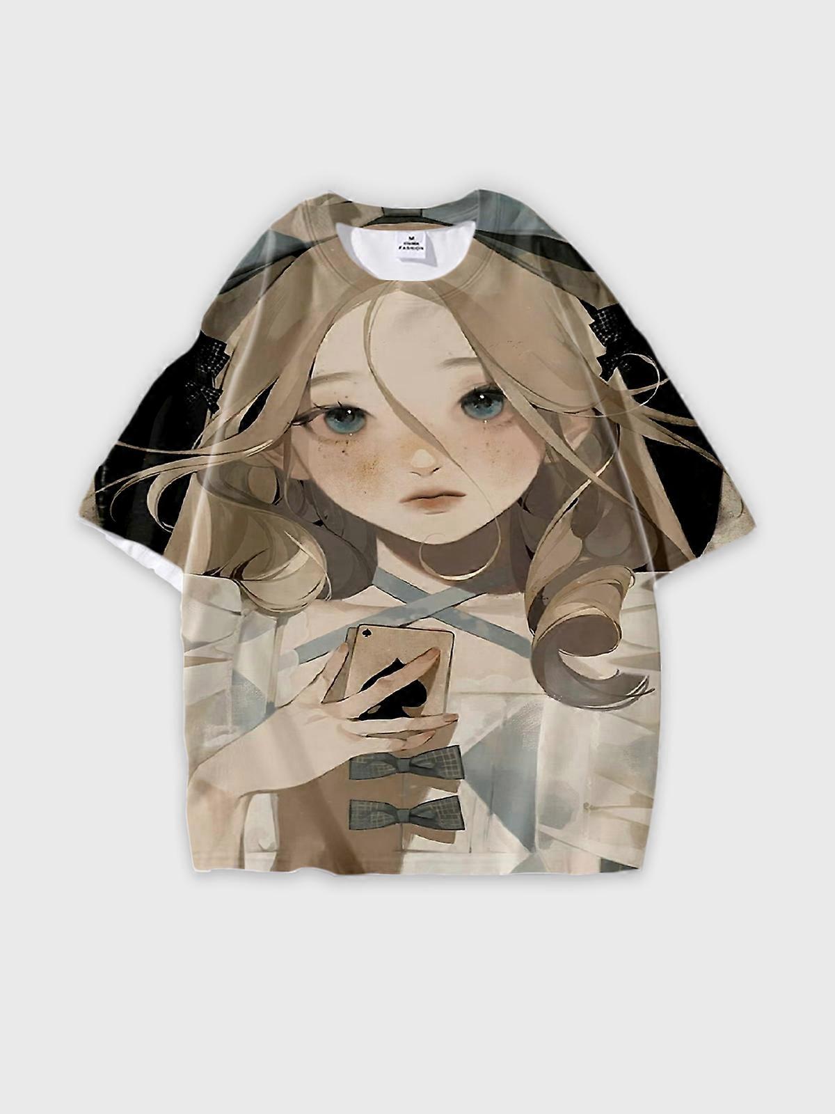 T-Shirt Round Neck, Loose Short Sleeve Pattern Graphic Tee, Unisex Summer Casual Top U2830