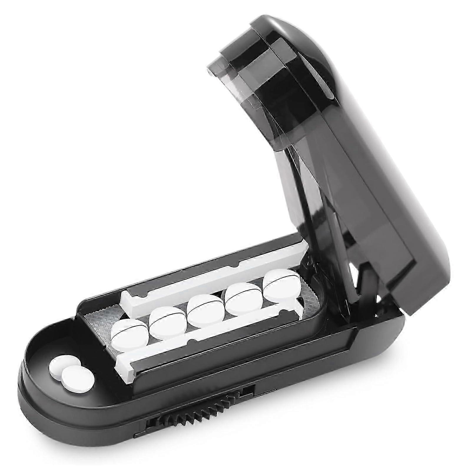 Tablet Divider, Pill Cutter with Compartments and Blade Protection (Black)