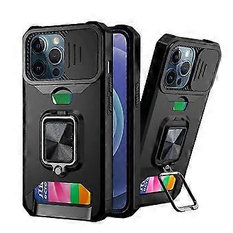 For iPhone 13 Pro with Sliding Camera Cover and Card Holder Heavy Duty Protective iPhone 13 Pro with Screen Protector Magnetic Ring Kickstan