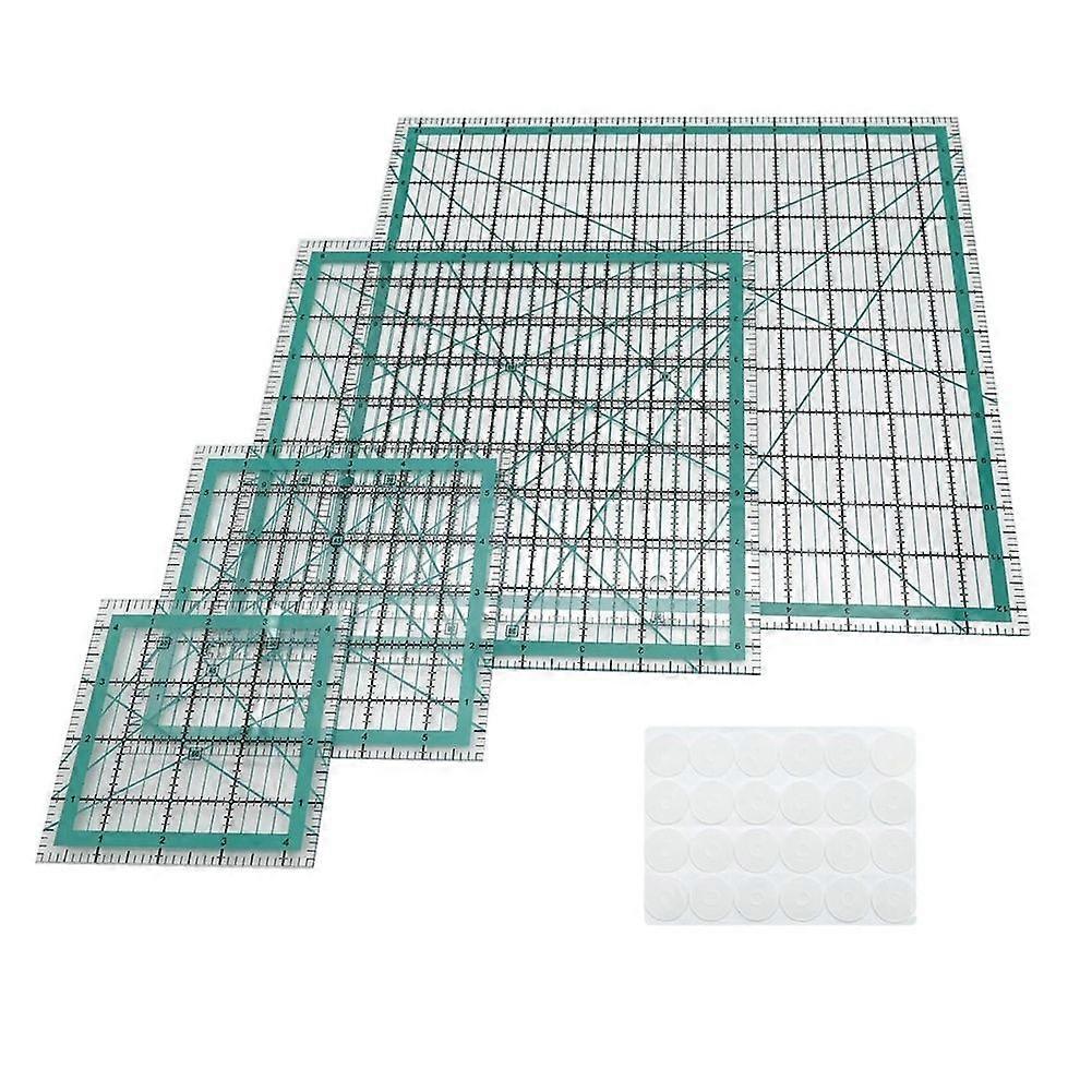 Quilting Rulers,4 Square Quilting Templates Acrylic Rulers with 24 Non-Slip Rings