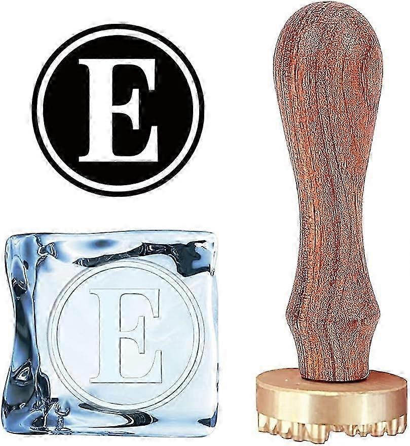 E Ice Stamp Letter Ice Cube Stamp Ice Branding Stamp with Removable Brass Head & Wood Handle Vintage Ice Stamp