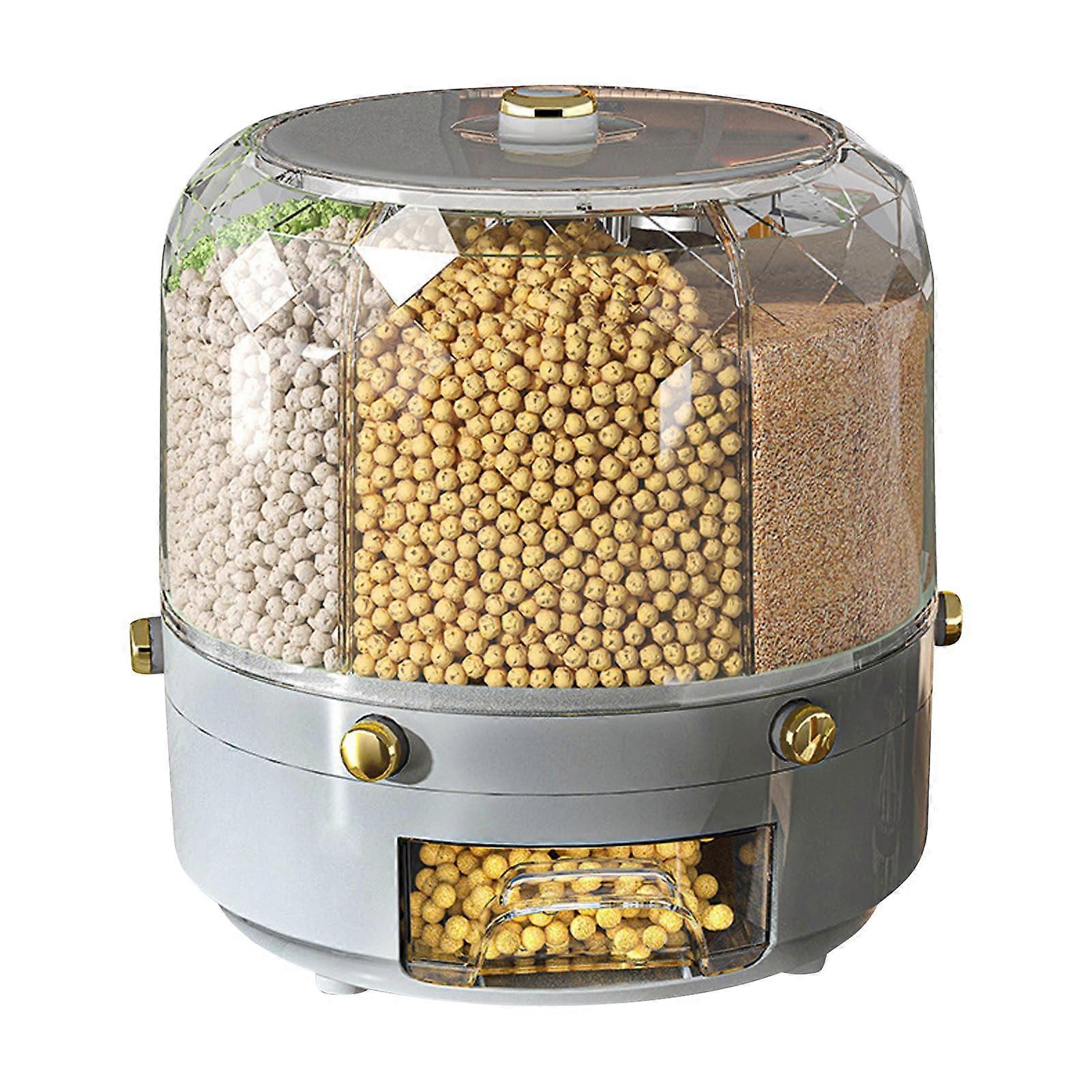 Grain Storage Container Rotatable Rice Dispenser Box 6Grid 360 Degree Rotating Dispenser For Beans Rice Grains Grey