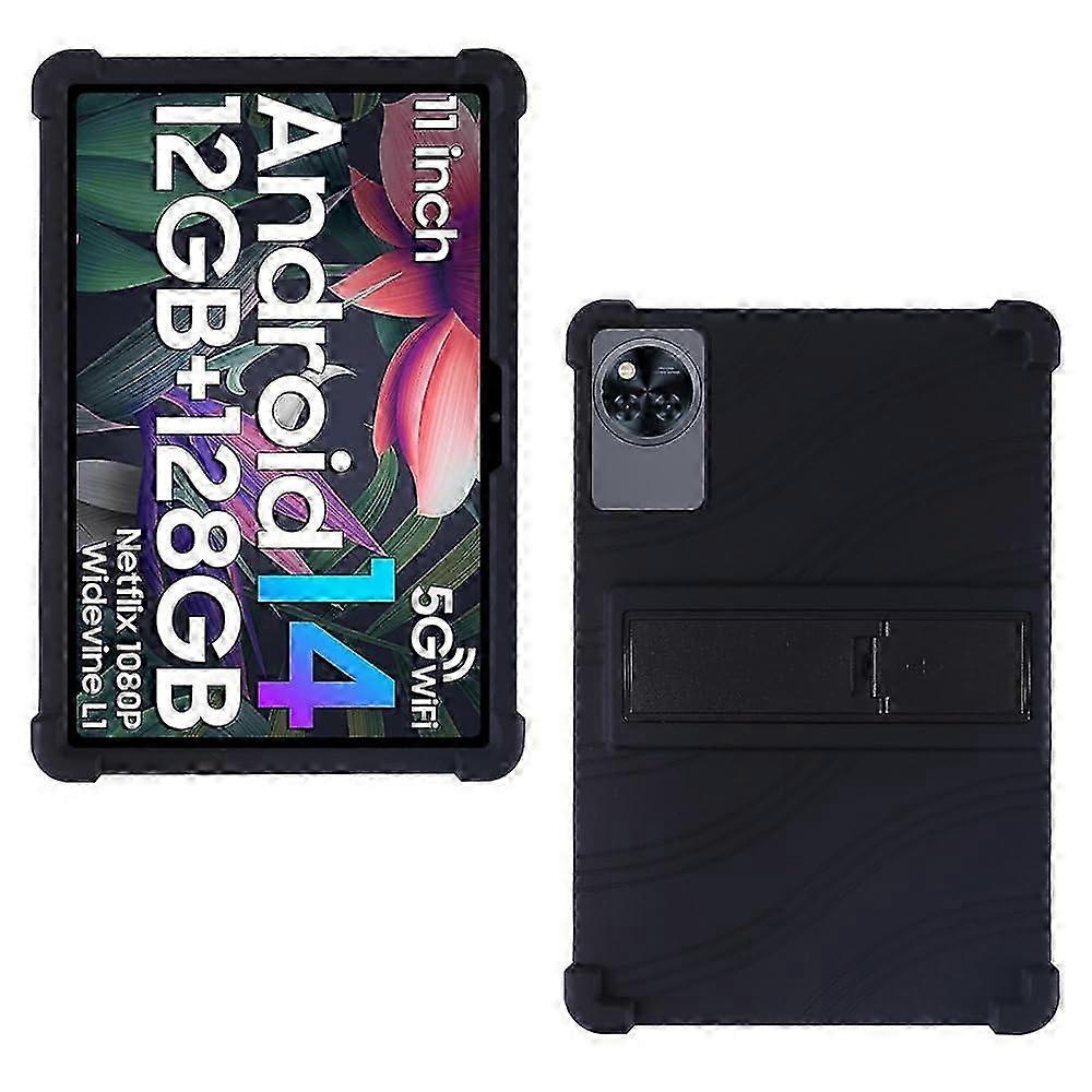 11 Inch Tablet Case, Soft Silicone Cover with Adjustable Stand for Multiple Models, Black