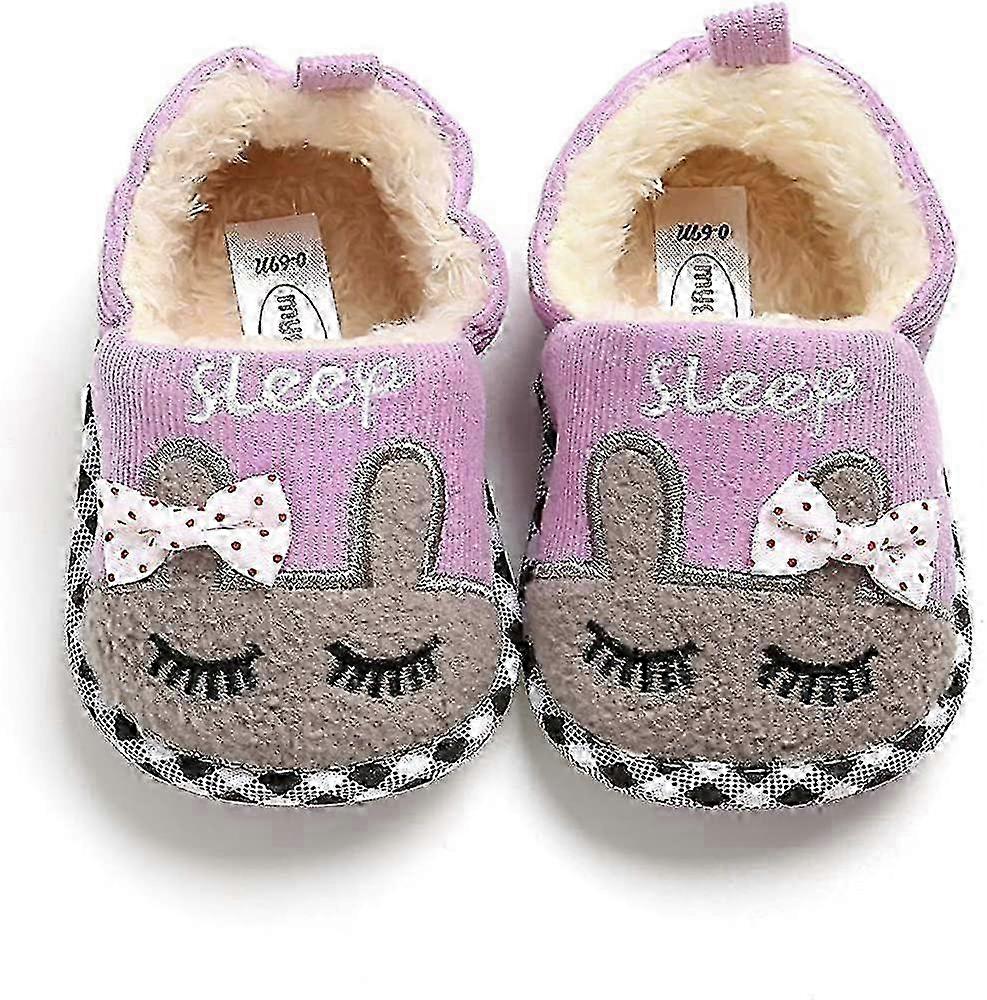 Unisex fleece-tofflor för spädbarn, pojkar, flickor, tecknade mockasiner med mjuk sula, halkfria - småbarnsskor med spjälsäng