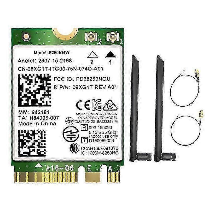 8260 8260NGW WiFi-Karte + 2X8DB Antenne 2,4G/5Ghz 867M Bluetooth 4.2 NGFF M.2 WiFi Wireless-Kartenmodul