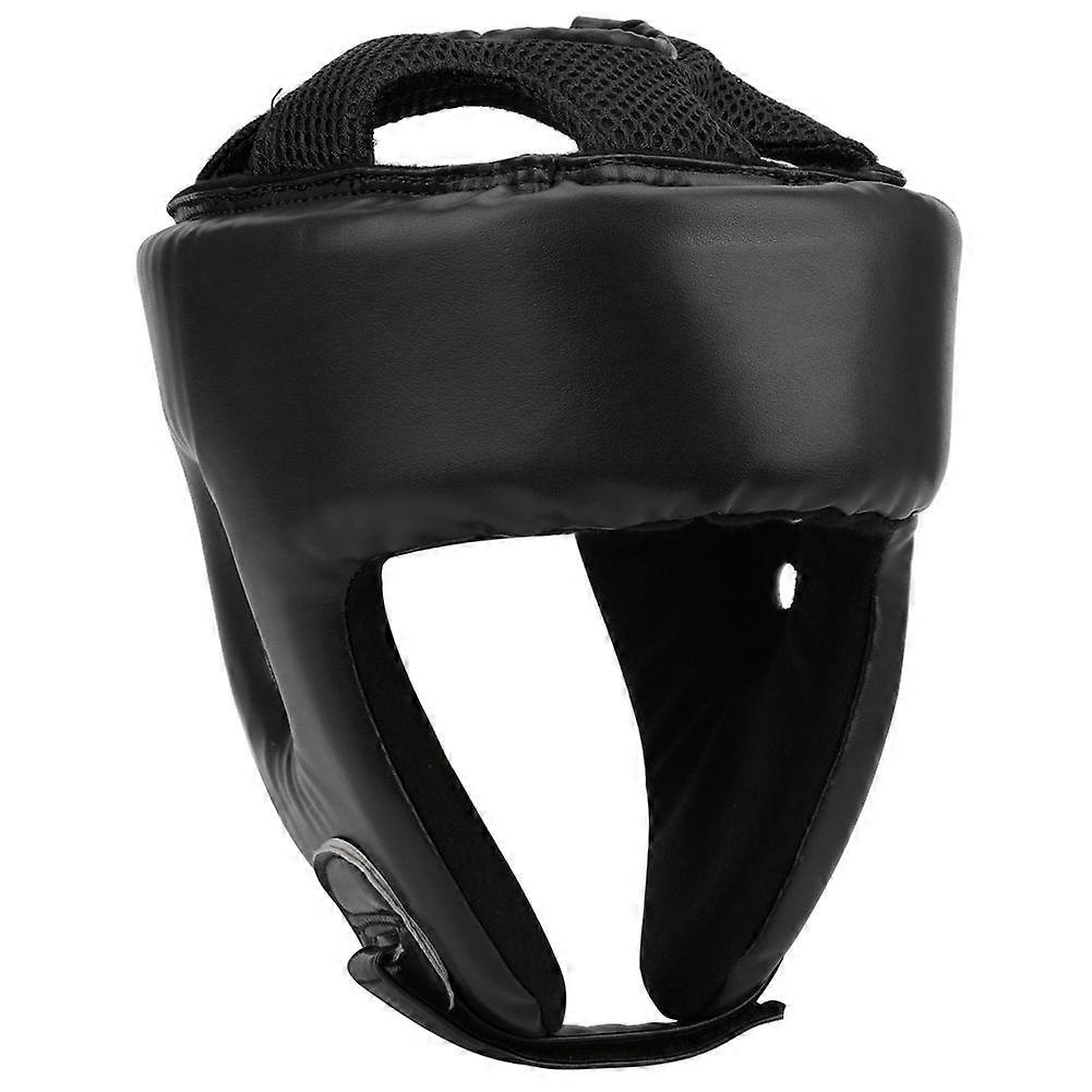 Boxing Helmet PU Leather Adjustable Head Guard Sanda Kickboxing Training DefenseBlack Small Size