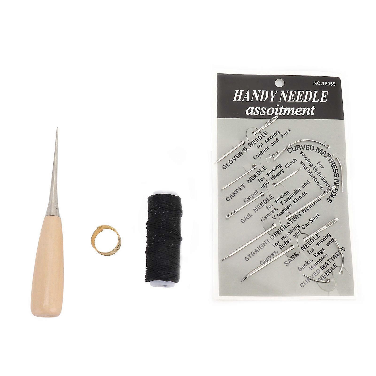 Leather Needle Set Waxed Thread Awl Thimble Kit for Sewing DIY Craft Stitching Repair