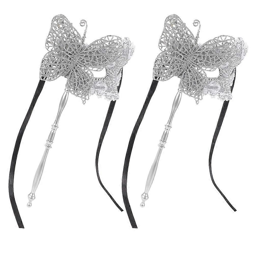 Masquerade Mask on Stick Dragon Pattern for Performance 6Pcs