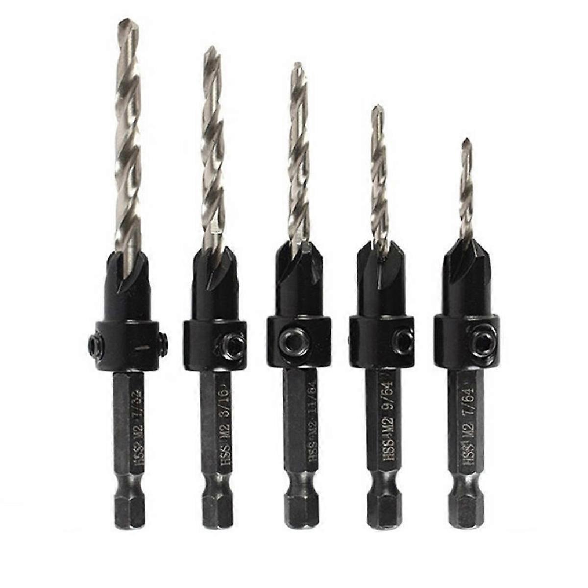 5Pcs High Speed Steel Adjustable Wood Countersink Drill Bit Set