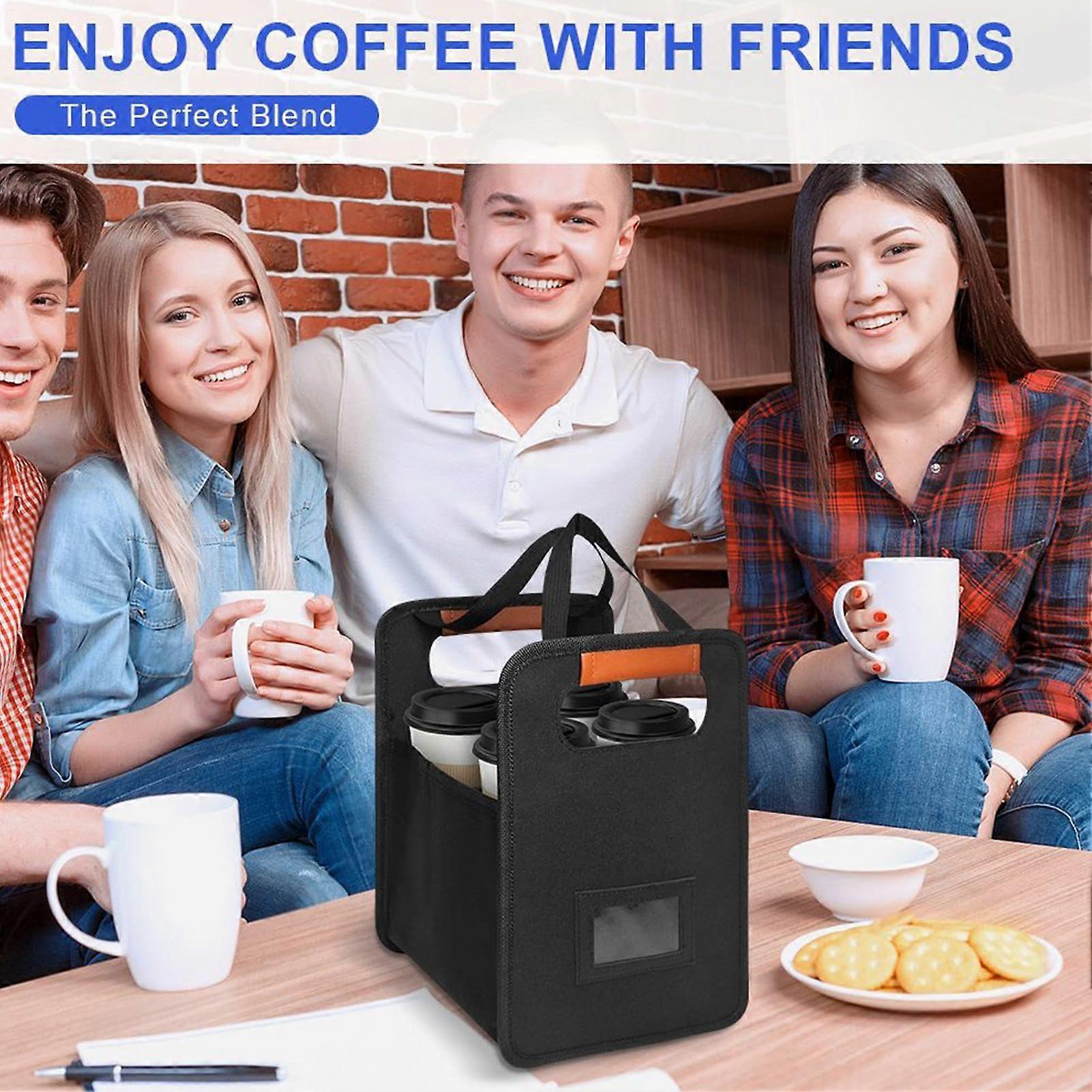 Drink Carrier with Handle Foldable 4Cup Tray, Adjustable Dividers, Reusable Beverage Rack For Car, Travel, Picnics