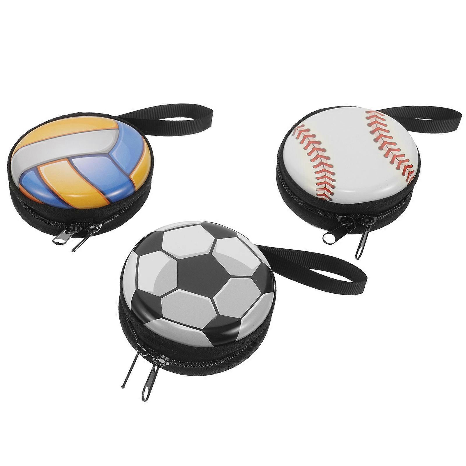 Tinplate Football Coin Bags for Storage 3Pcs Small Ball Pattern Pouches