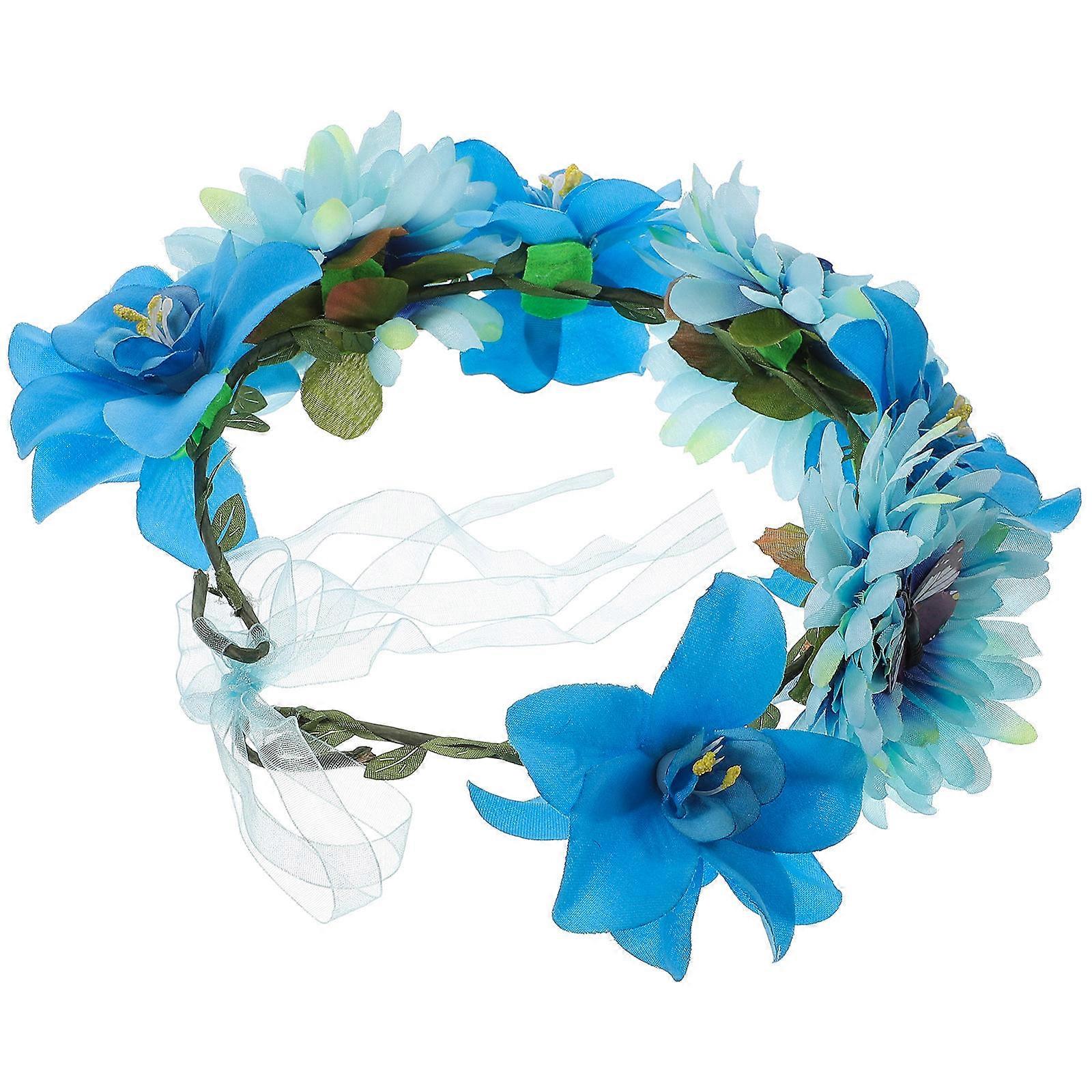 Bohemian Butterfly Flower Crown Hair Wreath for Decoration Use 5Pcs Blue