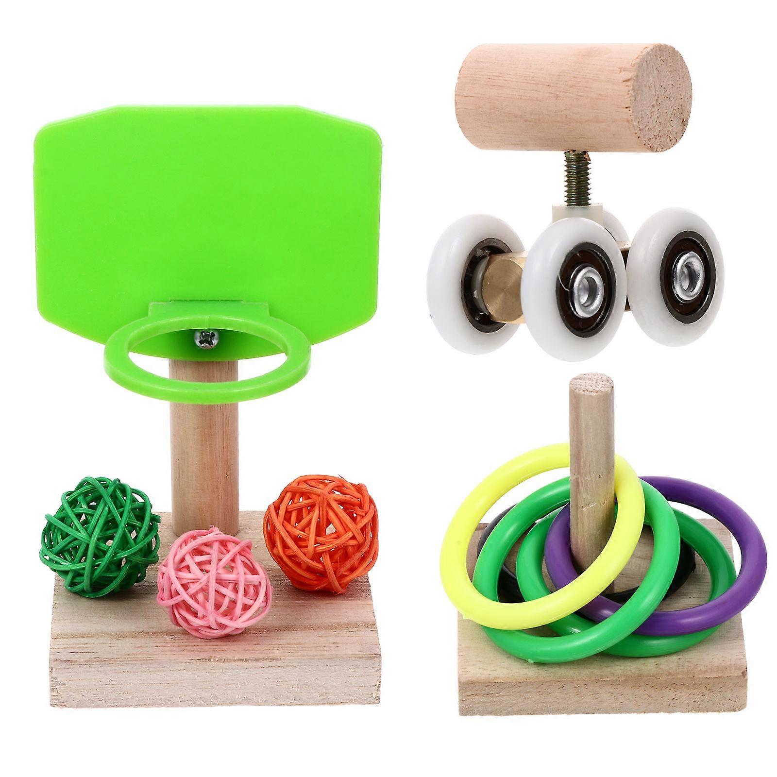 Bird Training Toy Set for Pet Playing with 6Sets Basketball Stacking Rings