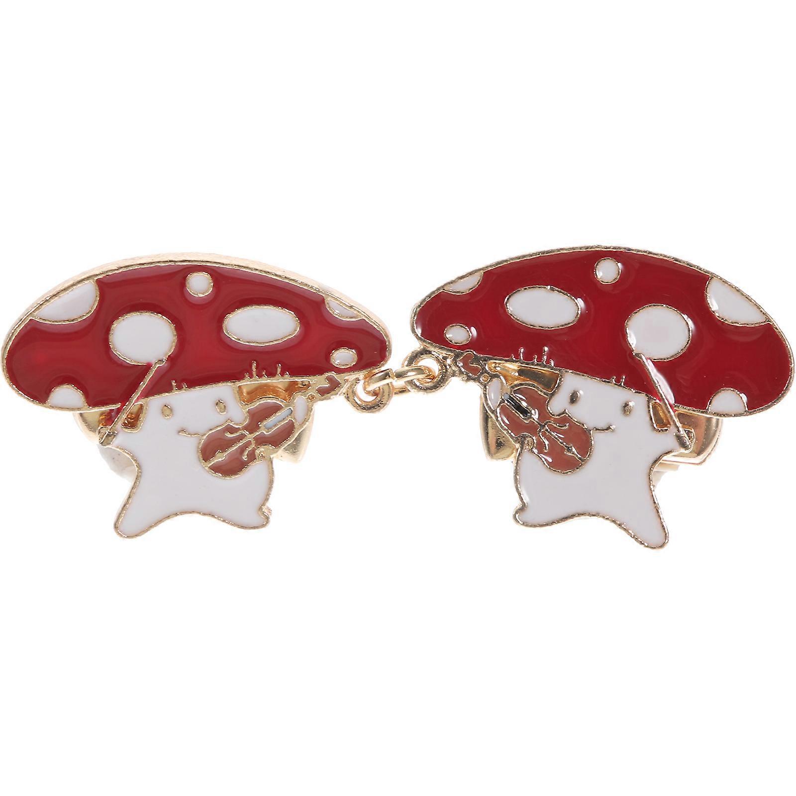Sweater Clip 2Pcs Enamel Mushroom Brooch Pin for Cardigan and Shawl Use