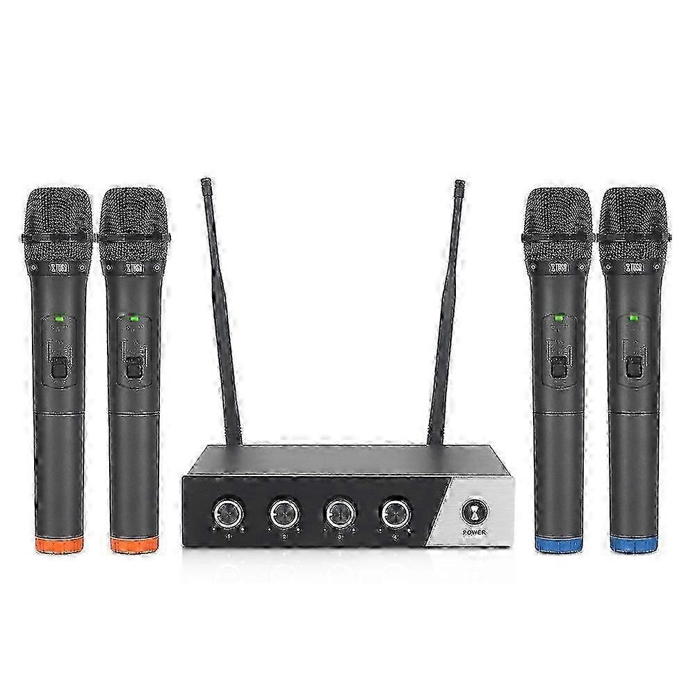 (EU-Stecker) Xtuga S400 Professionelles 4-Kanal-UHF-Funkmikrofonsystem mit 4 Handmikrofonen