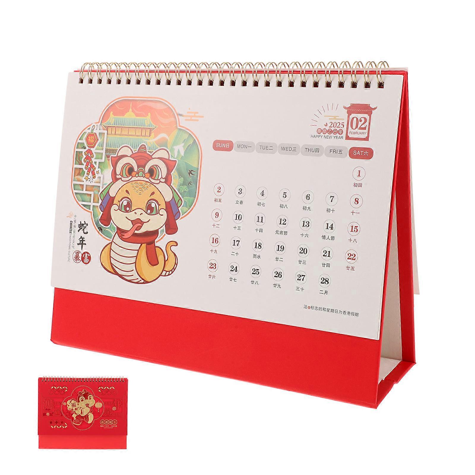 Chinese Desk Calendar for 2025 Year of The Snake 4Pcs Red Lunar New Year Decor