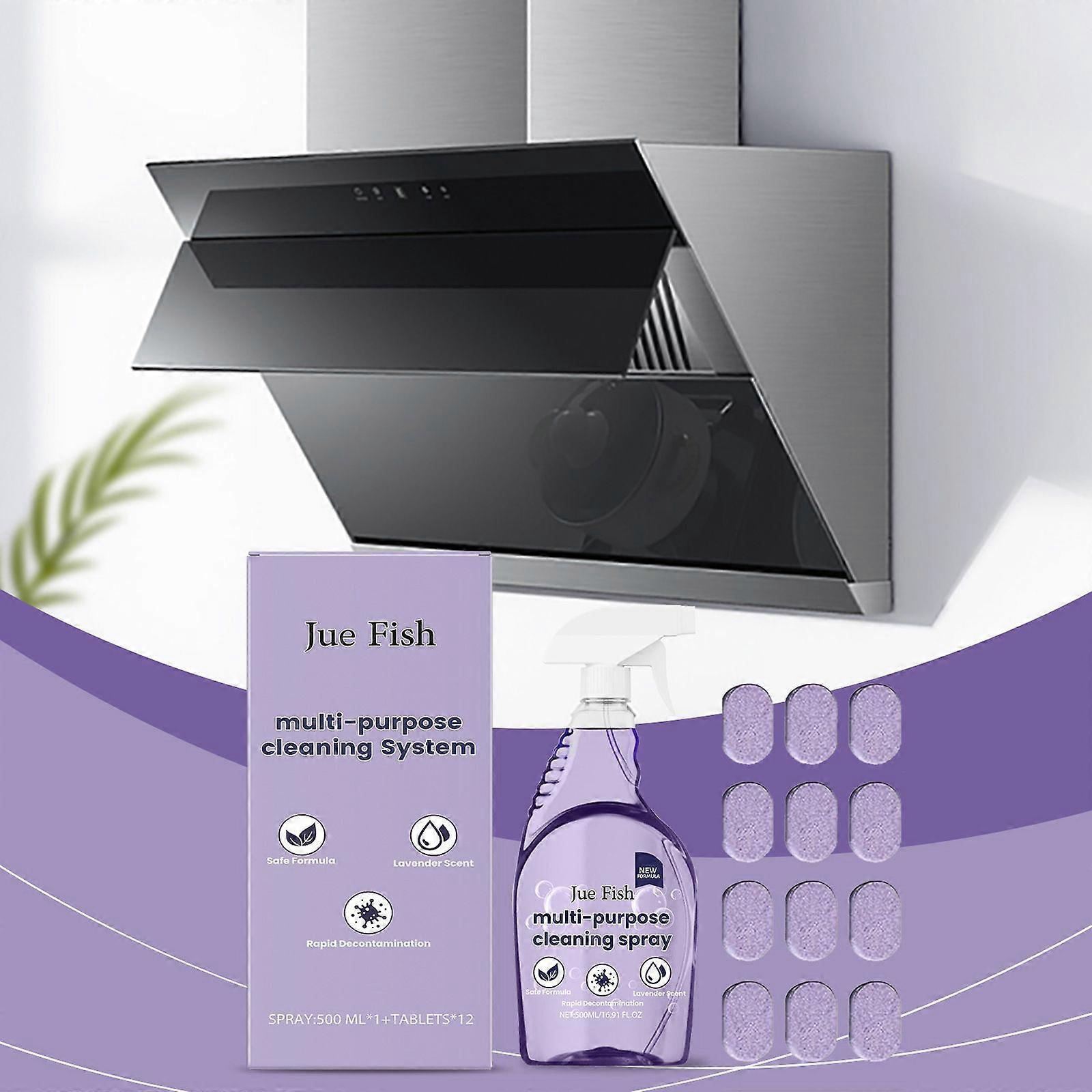 Multifunctional cleaner for kitchen utensils, oil stains, rust stains, multi-material universal cleaner 500ML + effervescent tablets * 12