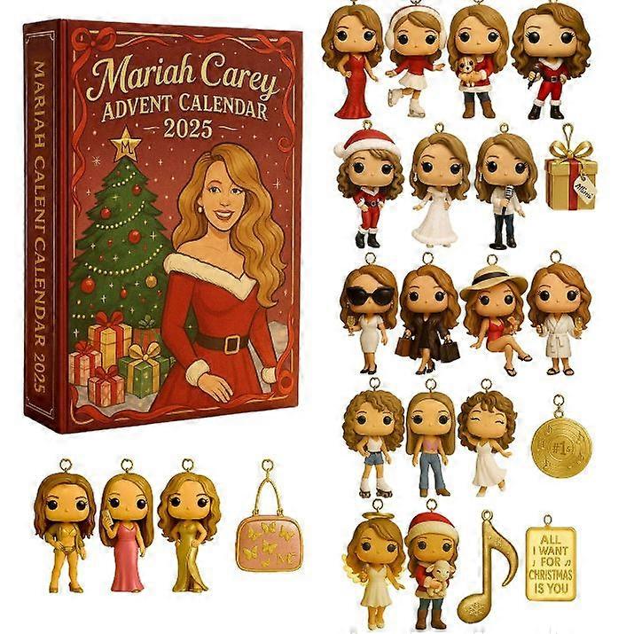 2025 Christmas Advent Calendar - 24 Days Countdown Calendar Mariah Carey Edition Blind Box Acrylic Ornaments, Reusable Christmas Tree Decor Blind Box