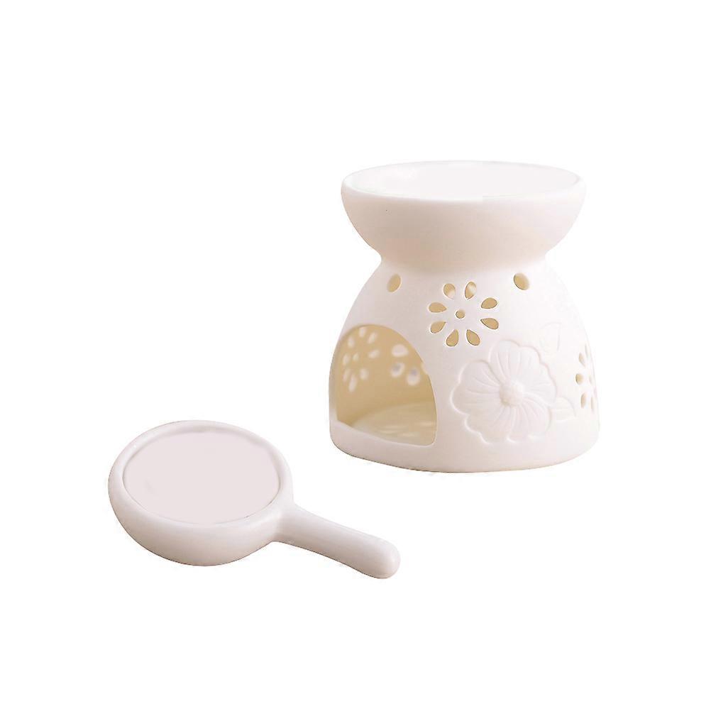 Ceramic Incense Burner With Candle Holder For Home Use White Hand-Carved Aromatherapy Lamp Light Diffusion 1 Set