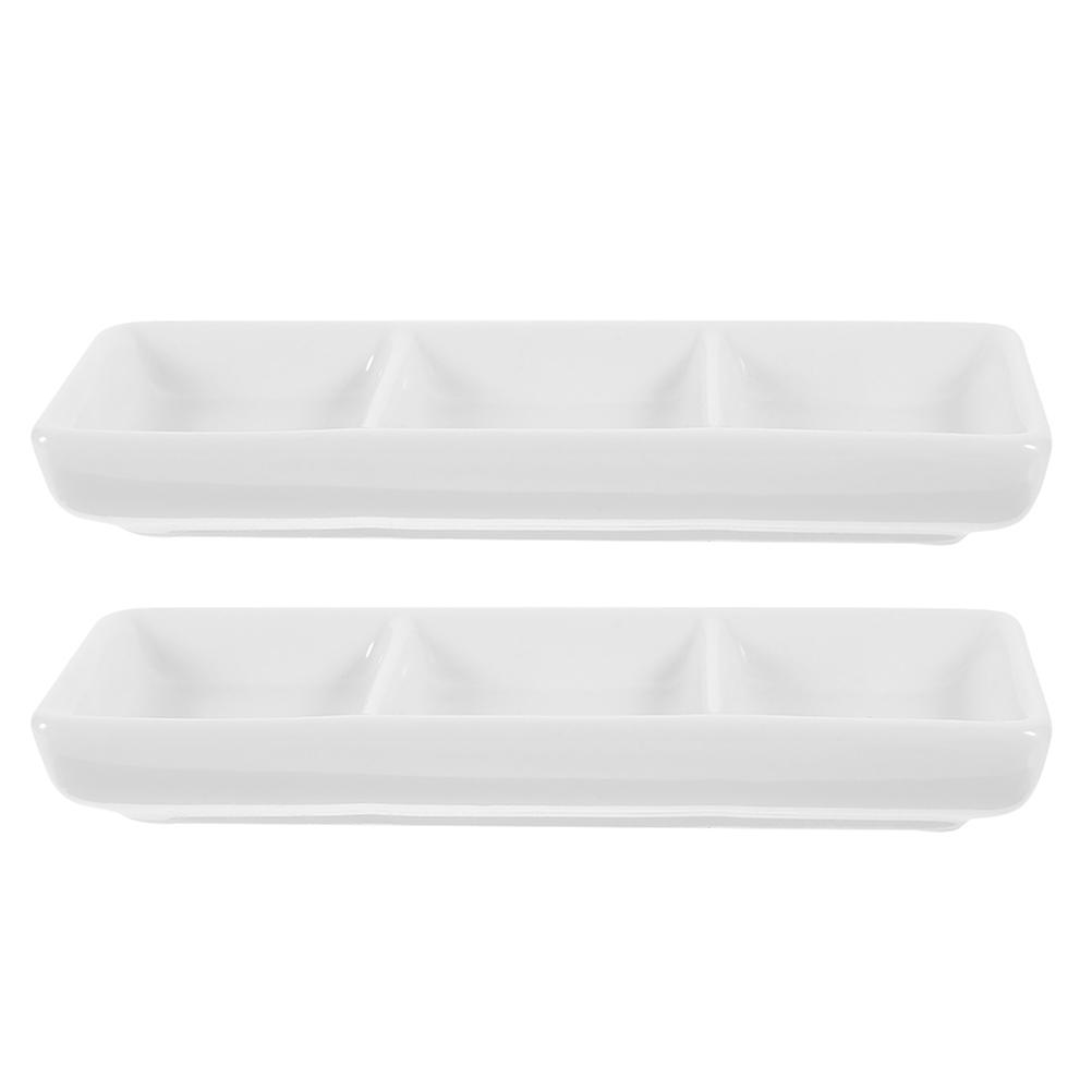 White Ceramic Sauce Dish for Holding Appetizer 6Pcs Divided Tray