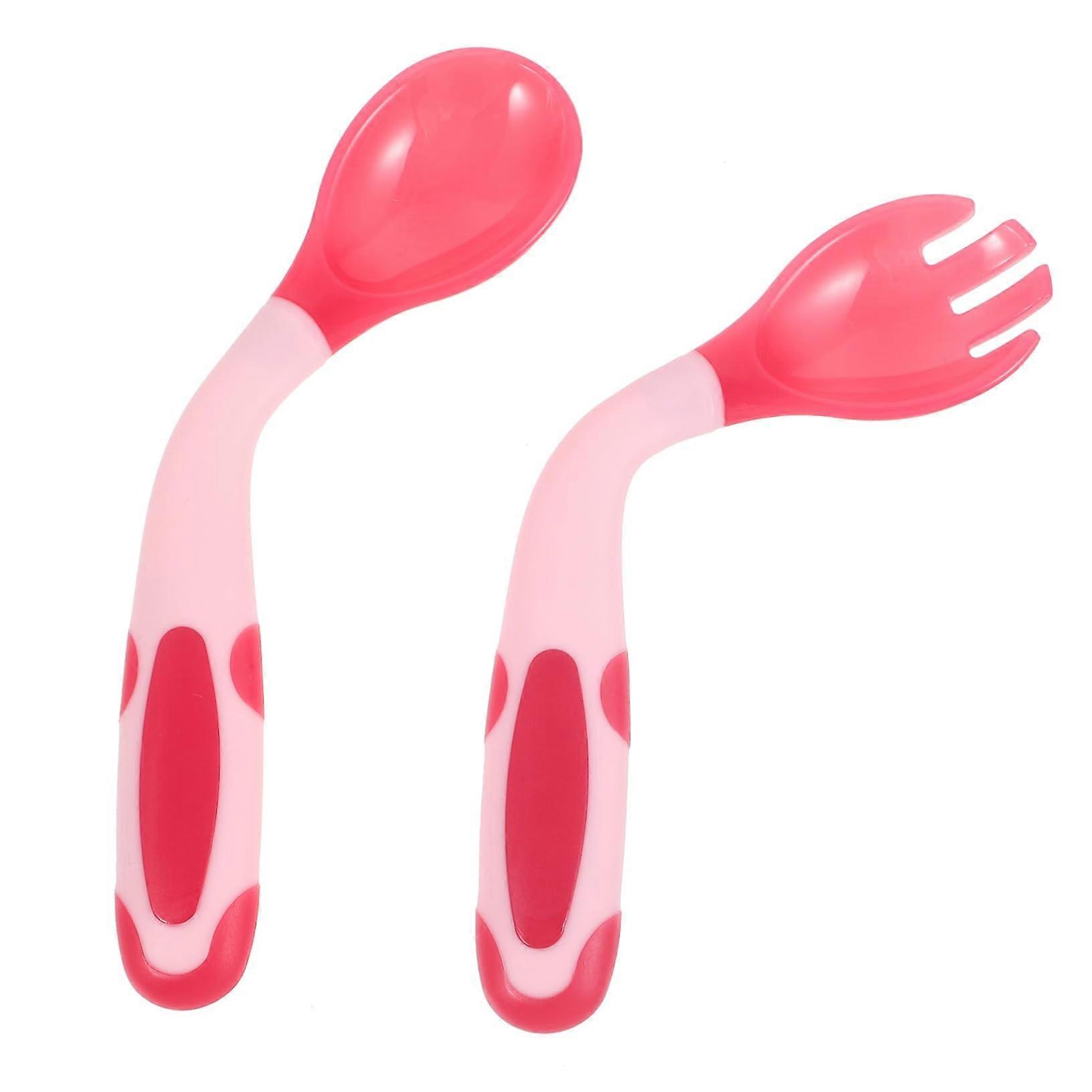 LeftHanded Flatware Pink Bendable Spoon and Fork For SelfFeeding Training Lightweight Portable Utensils With Safe Grip