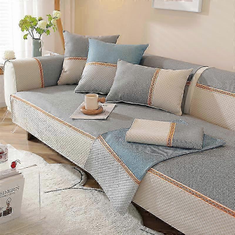 Cotton Linen Sofa Cover Simple Non-Slip Four Seasons Universal Living Room Sofa Protective Cover Color Matching Pet Anti-Scratch 25-26