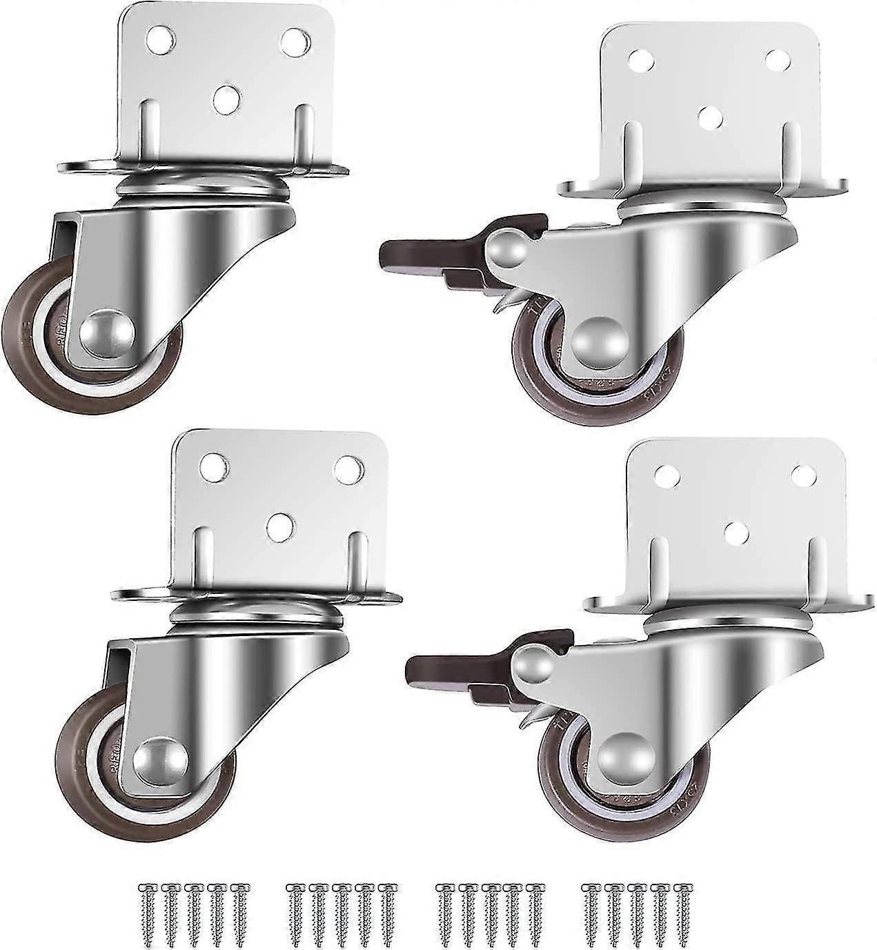 Set Of 4 Swivel Castors For Furniture And Flower Pots With Brake - L-mounting Plate, 25mm
