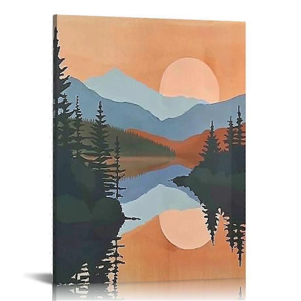 Mid Century Boho Abstract Mountain Lake Trees Print Wall A-yezhibbb165