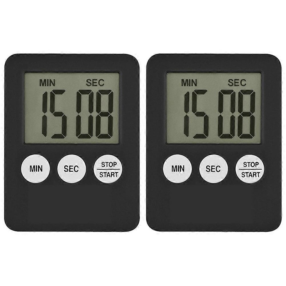 2X Super Thin LCD Digital Screen Kitchen Timer Square Cooking Count Up Countdown Alarm Magnet Clock