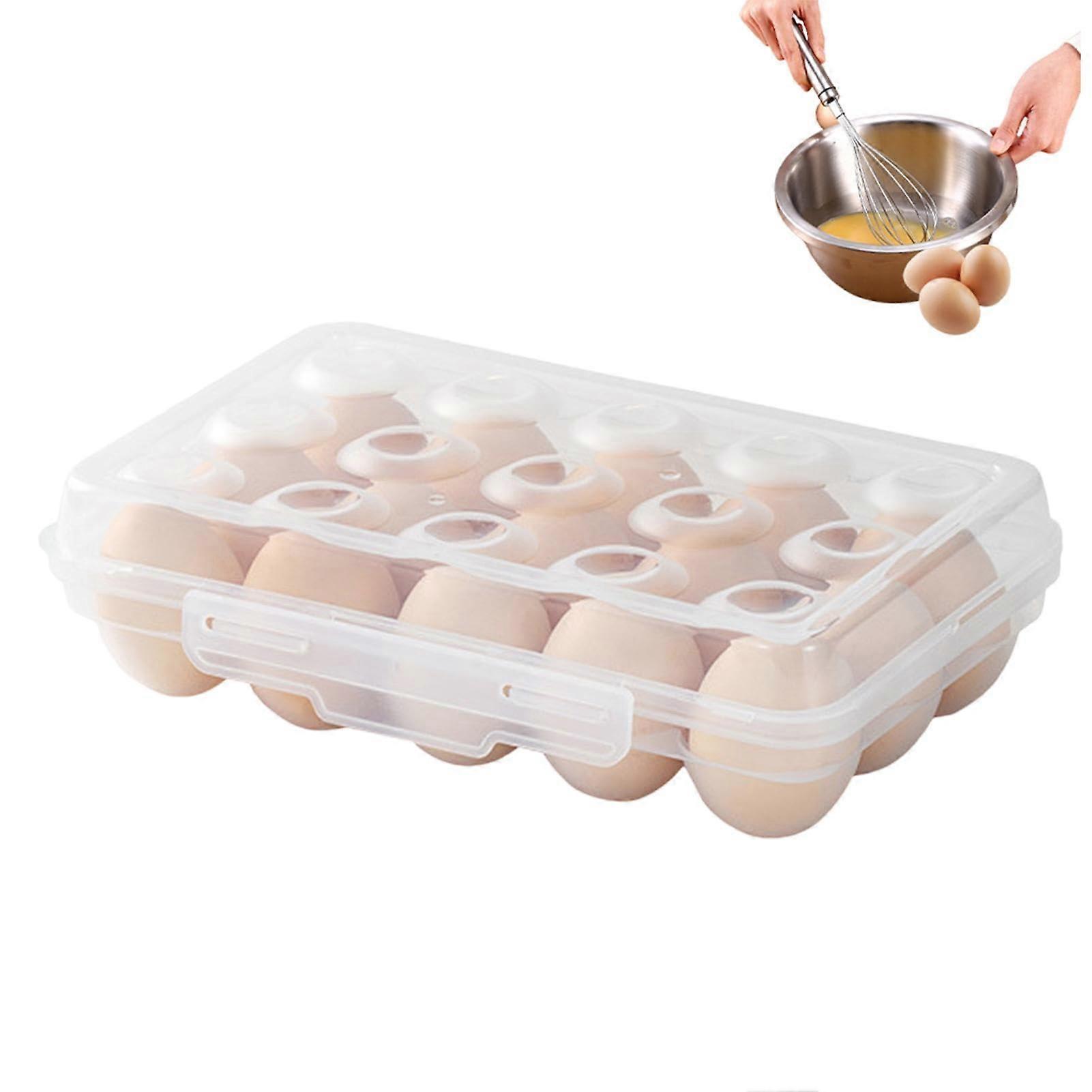 Egg Holder For Refrigerator 15Grid Transparent Egg Storage Box With Lid Fridge Crisper Protective Box For Camping
