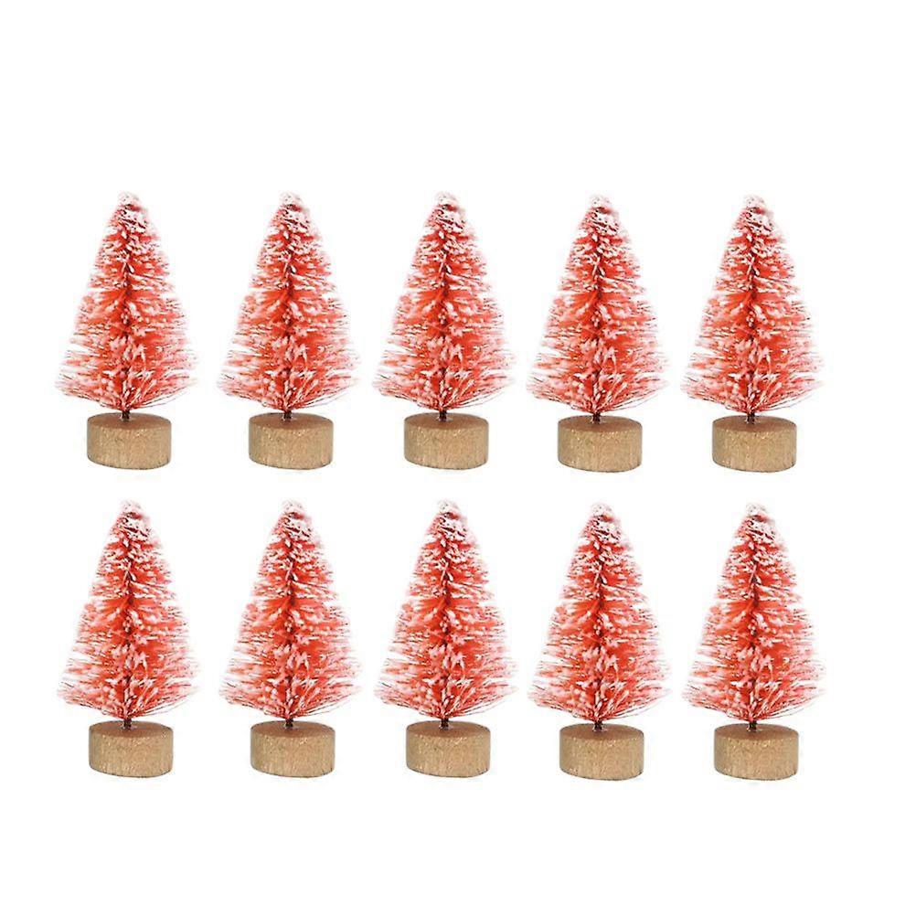 12Pcs Mini Christmas Trees Miniature Pine Trees Hemp Thread Trees with Wood Bases (Red)