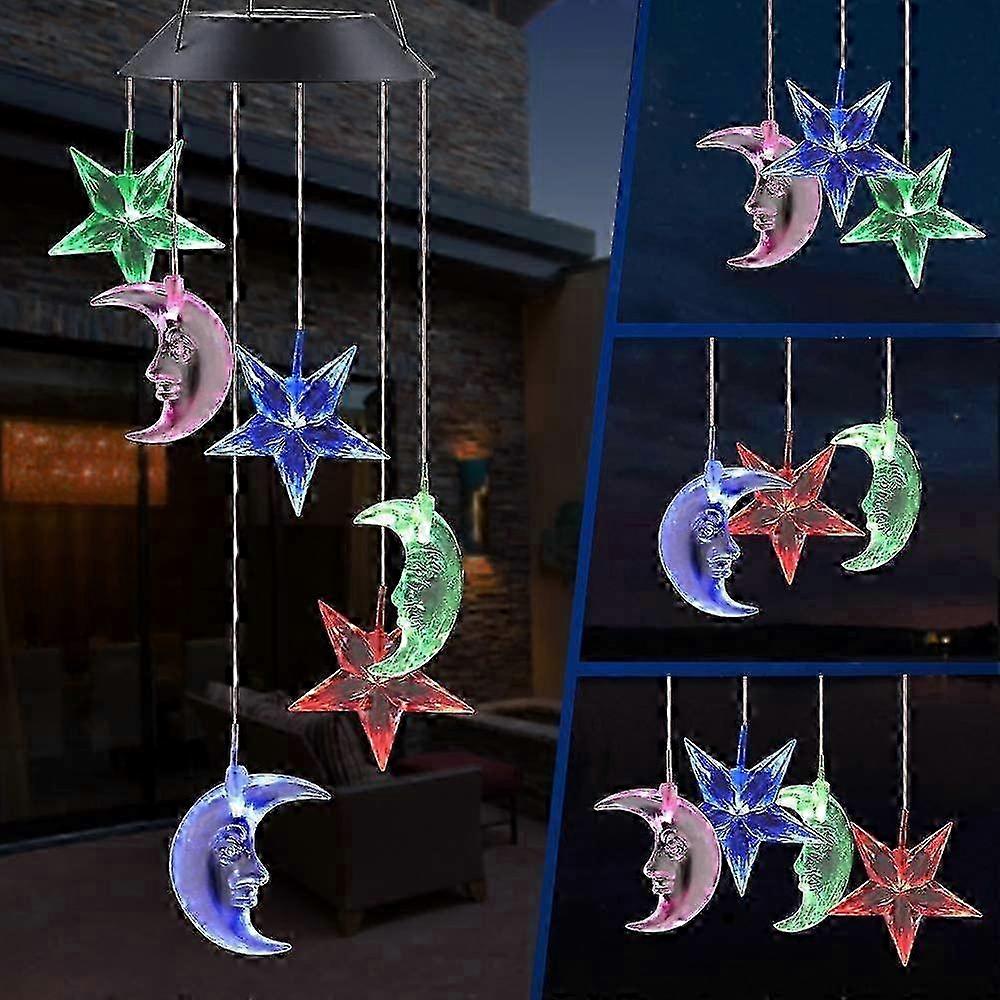 Solar Moon & Star Wind Chimes with 6 LED Lights - Waterproof & Color-Changing Outdoor Chimes with Hanging Lights for Wekity Brand