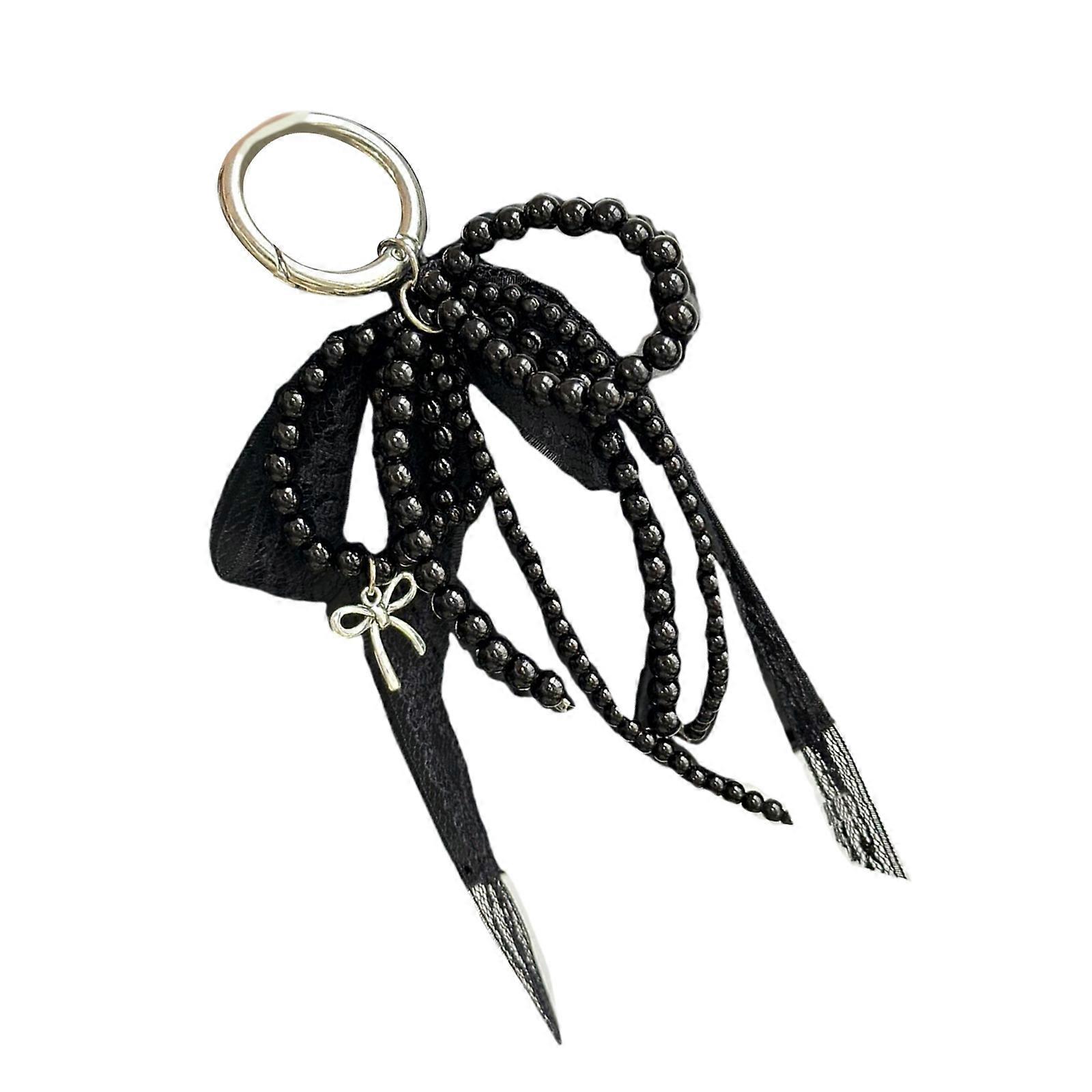 Bowknot Key Ornament Delicate Ribbon Keychain Pendant Beads Texture Hanging Pendant for Adding a Touch of Elegances Multicolor