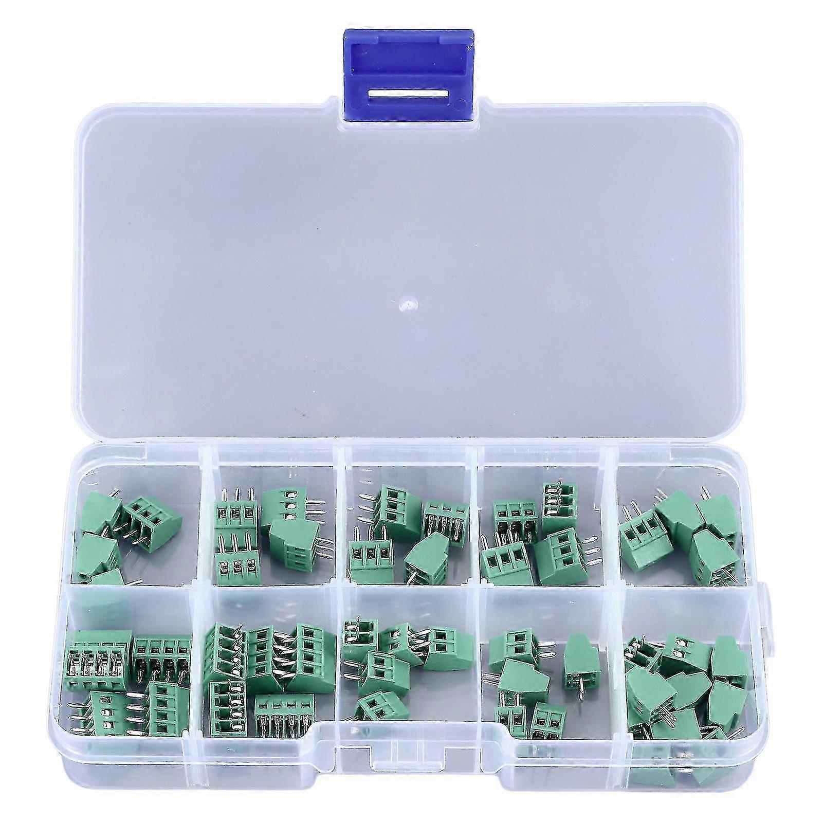 50PCS Screw Terminal Connector 2.54mm Pitch 2P 3P 4P PCB Mount Terminal Block Assortment Kit for Electronic Projects