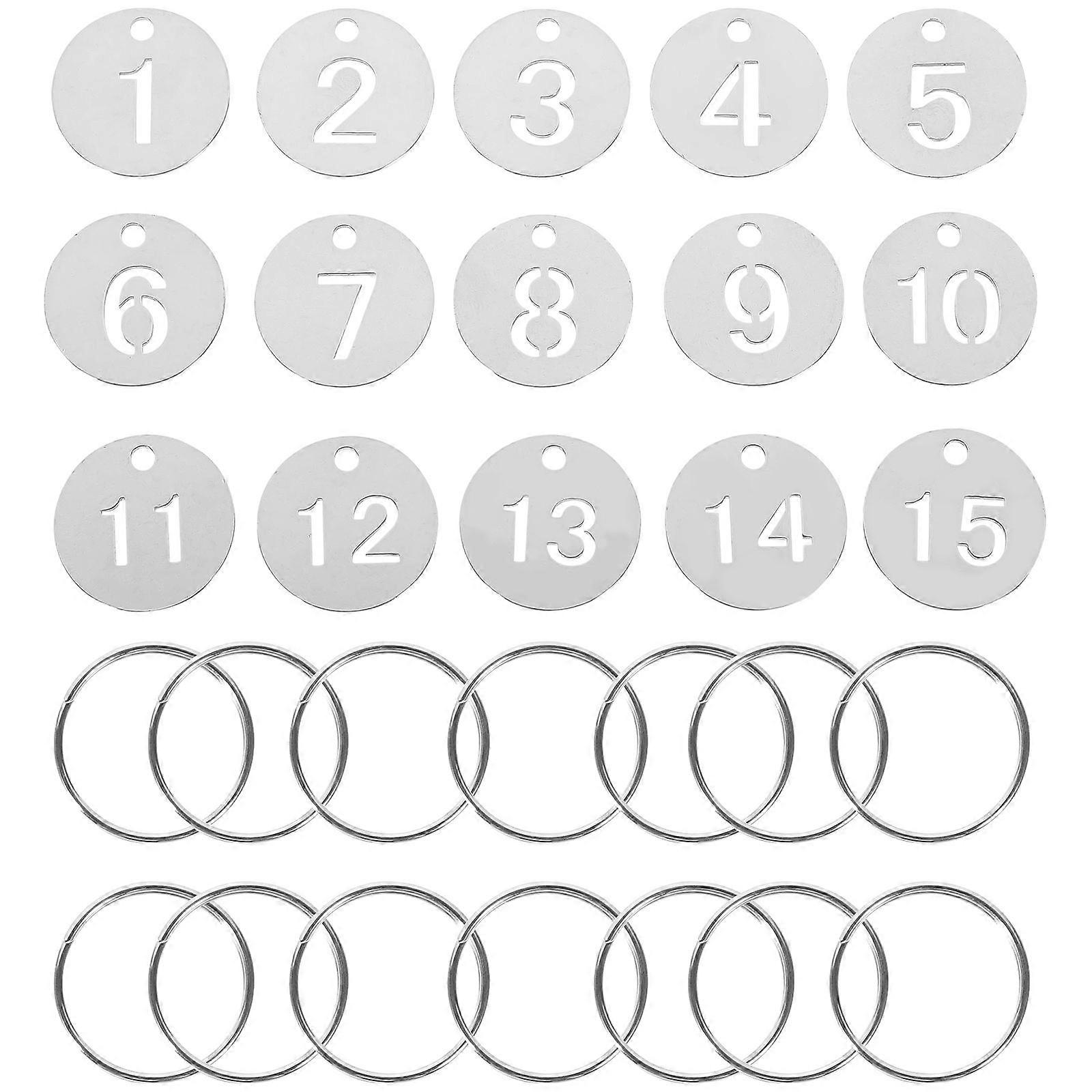 15 pcs Door Number Tag Stainless Steel Number Tags Key Tags Marking Number Tags with Rings (1-15)