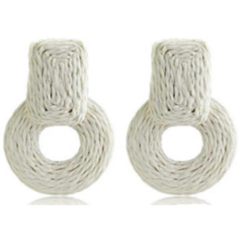 Statement Raffia Round Earrings - Boho Drop Handmade Straw Earrings -Geometric Dangle Earrings for Womengirls