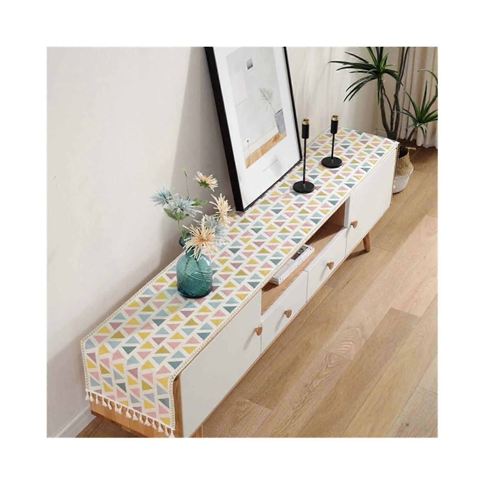 Autumn Table Runner Rectangle 35x250cm Polyester Pink Triangle Pattern Fall Decor