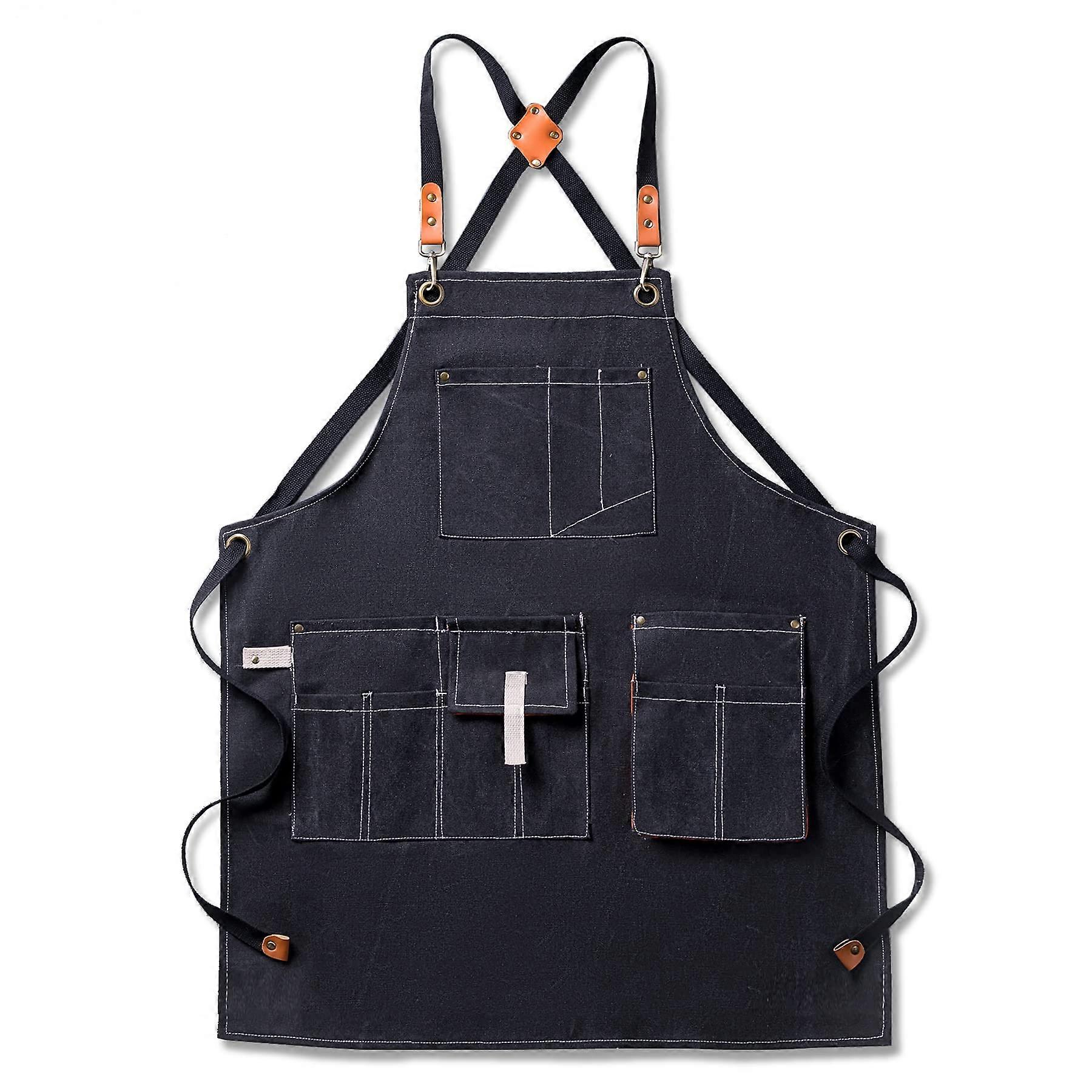Canvas Aprons For Men Chef Apron Work Apron With Large Pockets 16oz Heavy Duty Cross Back Black 1 Pack