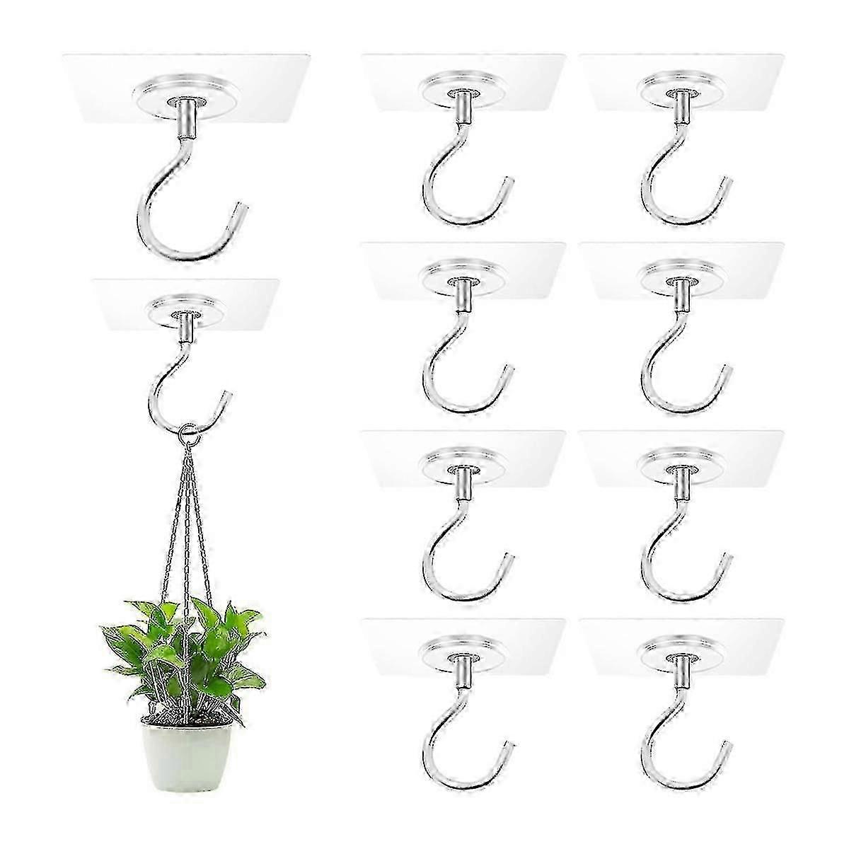 10 Pack Adhesive Ceiling Hooks No Drill for Hanging Plants, Lanterns & Wind Chimes