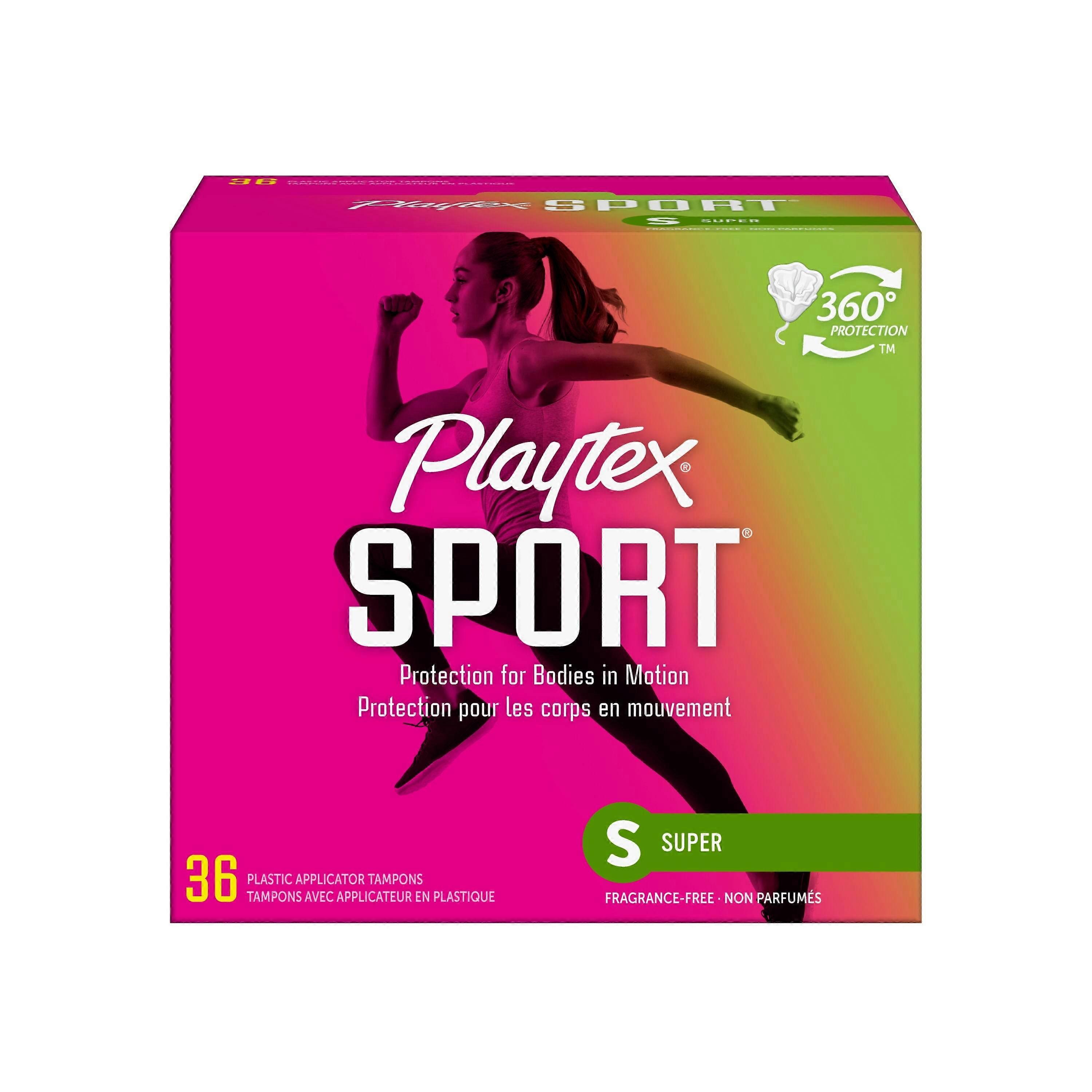 Playtex Sport Super Plastic Applicator Tampons, 36 Ea