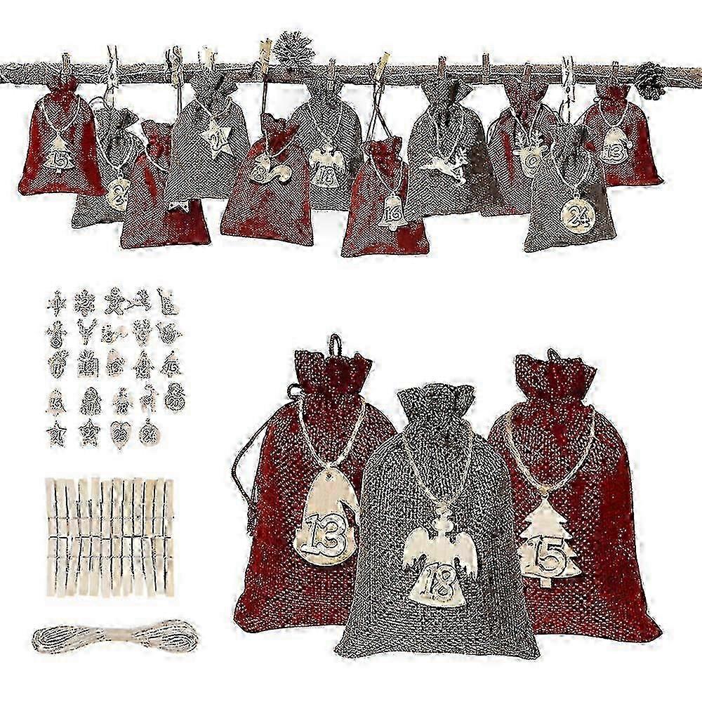 Christmas calendar counting bag jute canvas with wooden tag New Arrival