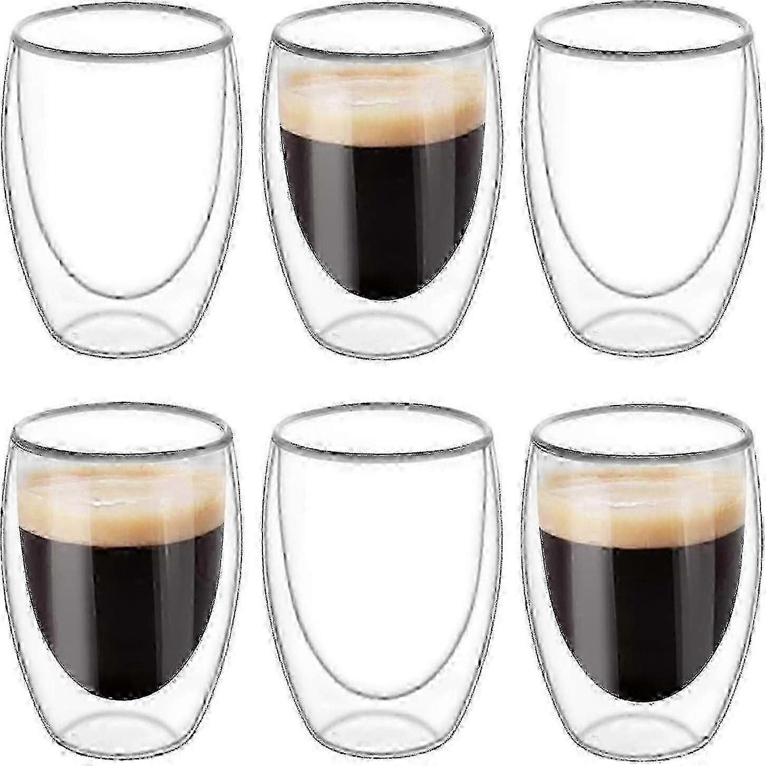 6PCS Double Walled Cups Glasses Mugs,Clear Double-Walled Coffee Cups,Double-Walled, Cappuccino,Latte and Insulated(80ml) YVL