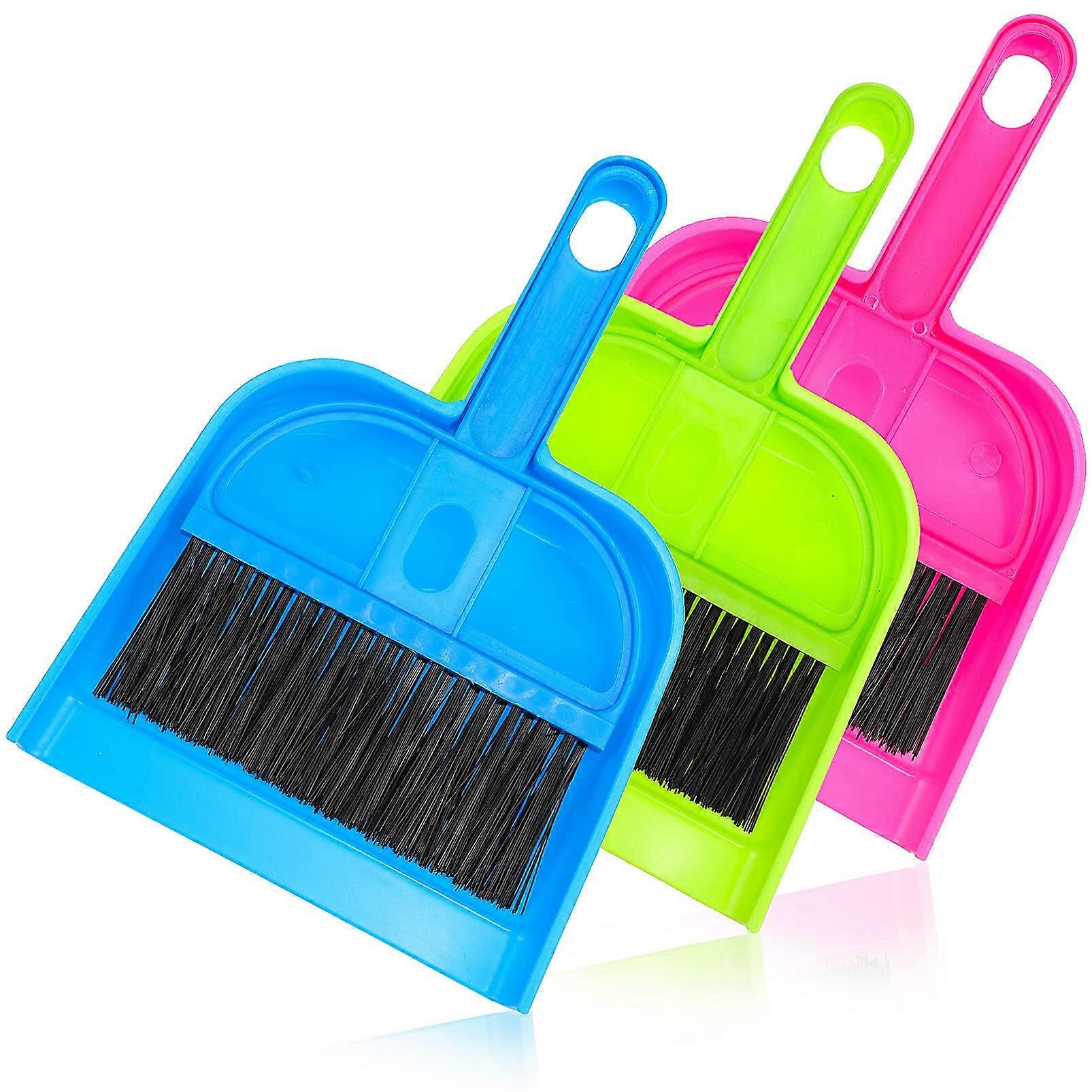 Mini Broom and Dustpan Set 3 Pack Handheld Cleaning Tools for Pet Cages Tabletops and Corners