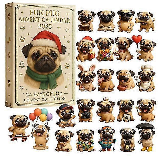 Funny Pug Advent Calendar Countdown Blind Box Christmas Tree Decoration Acrylic Pendant