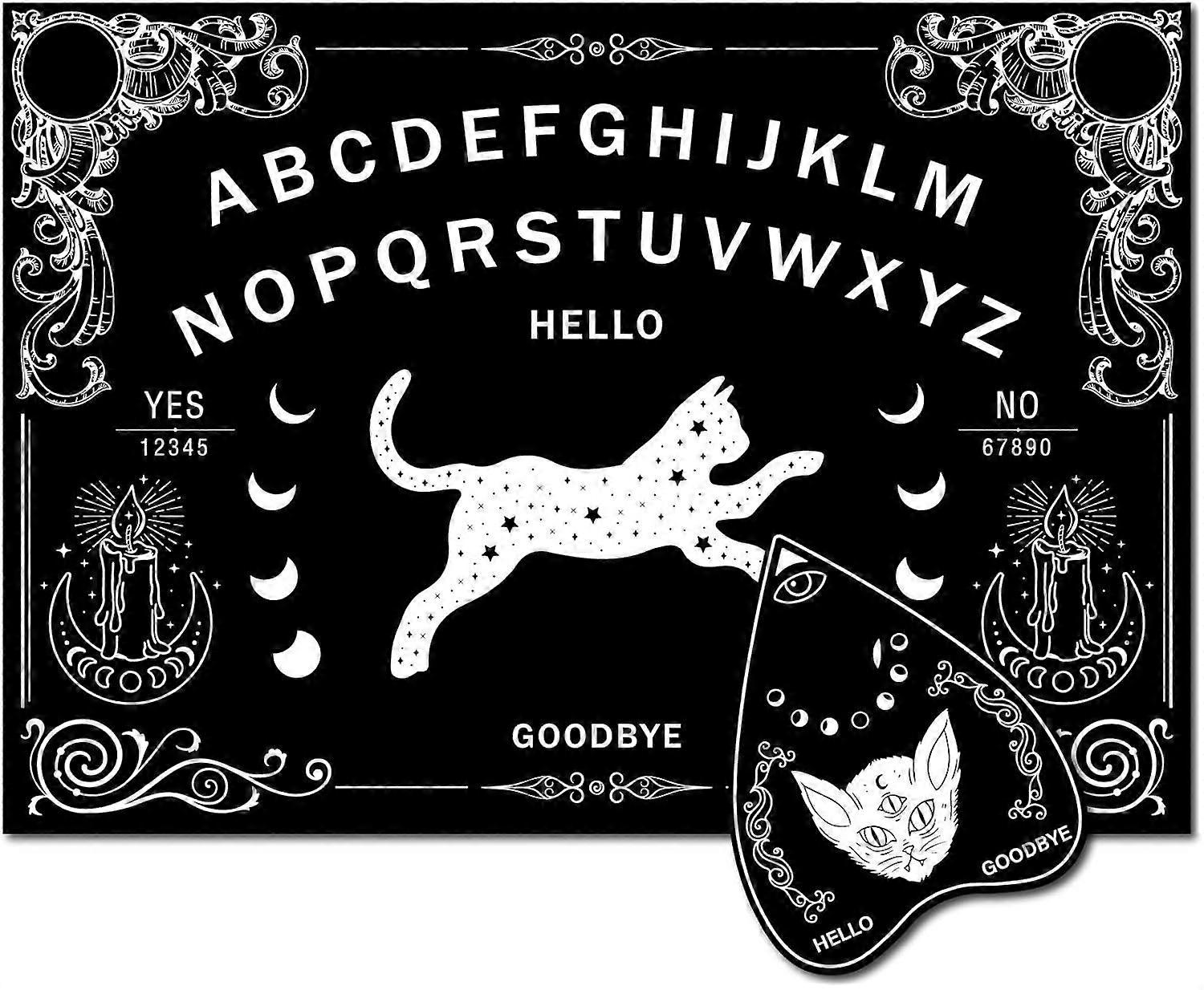 Cat Wood Spirit Board Pendulum Board Kit Talking Boards with Planchette Dowsing Divination Metaphysical Message Board for Hunt Stuff Party Supplies Bl