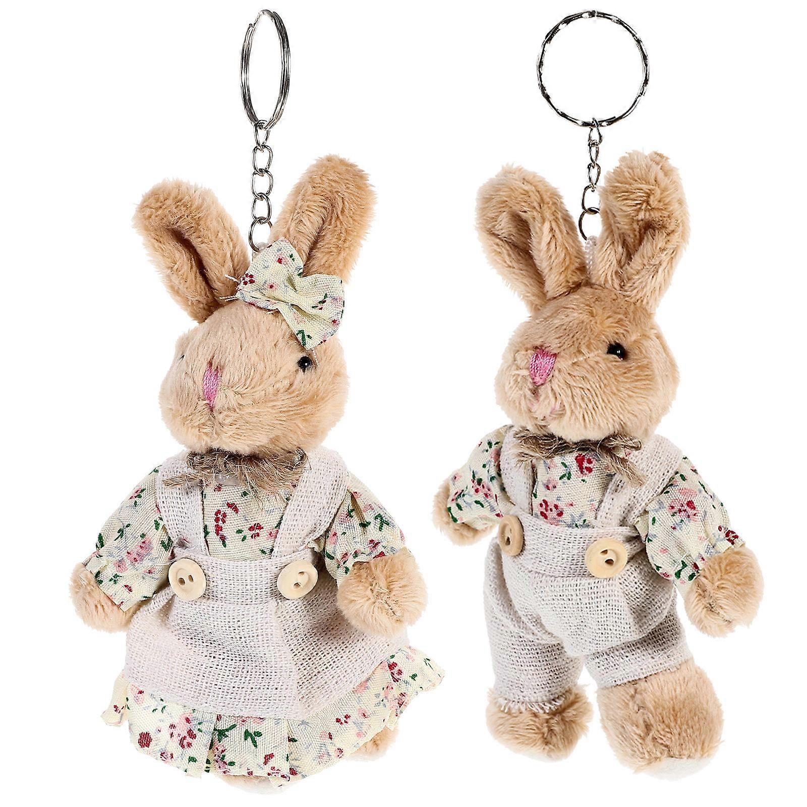 Trendy Rabbit Plush Keyring Keychain Pendant 2pcs for Women