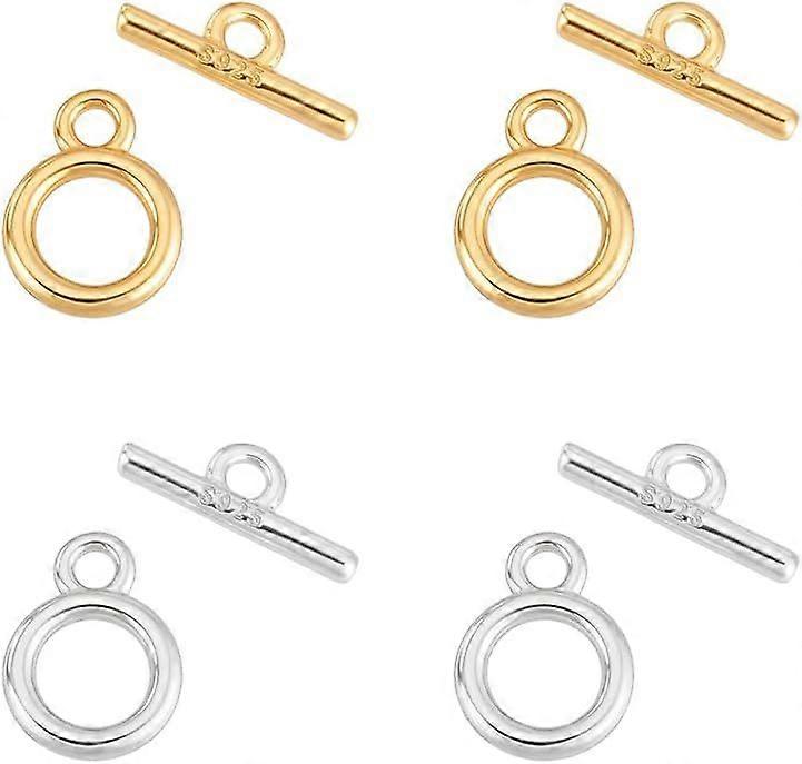 4 Sets 925 Sterling Silver Toggle Clasps Round T-bar Closure Clasp 8.5x6.5mm Round Connector Charm Clasp for Necklaces Bracelets Jewelry DIY Craft Mak