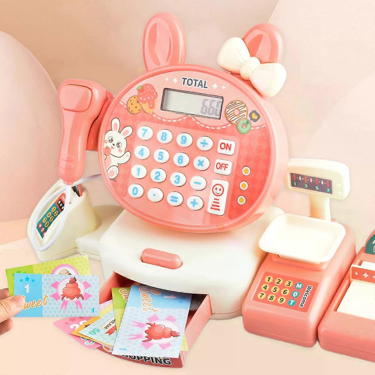 Supermarket Simulation Cash Register Set Toys Calculator Scan Rich Accessories Shopping Computer with Sound Effects Gift for Kid
