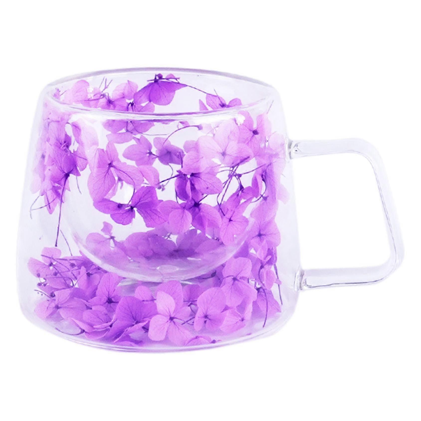 Double Wall Glass Mug with Flower Design, 200ml Insulated Coffee Cup for Hot and Cold Drinks
